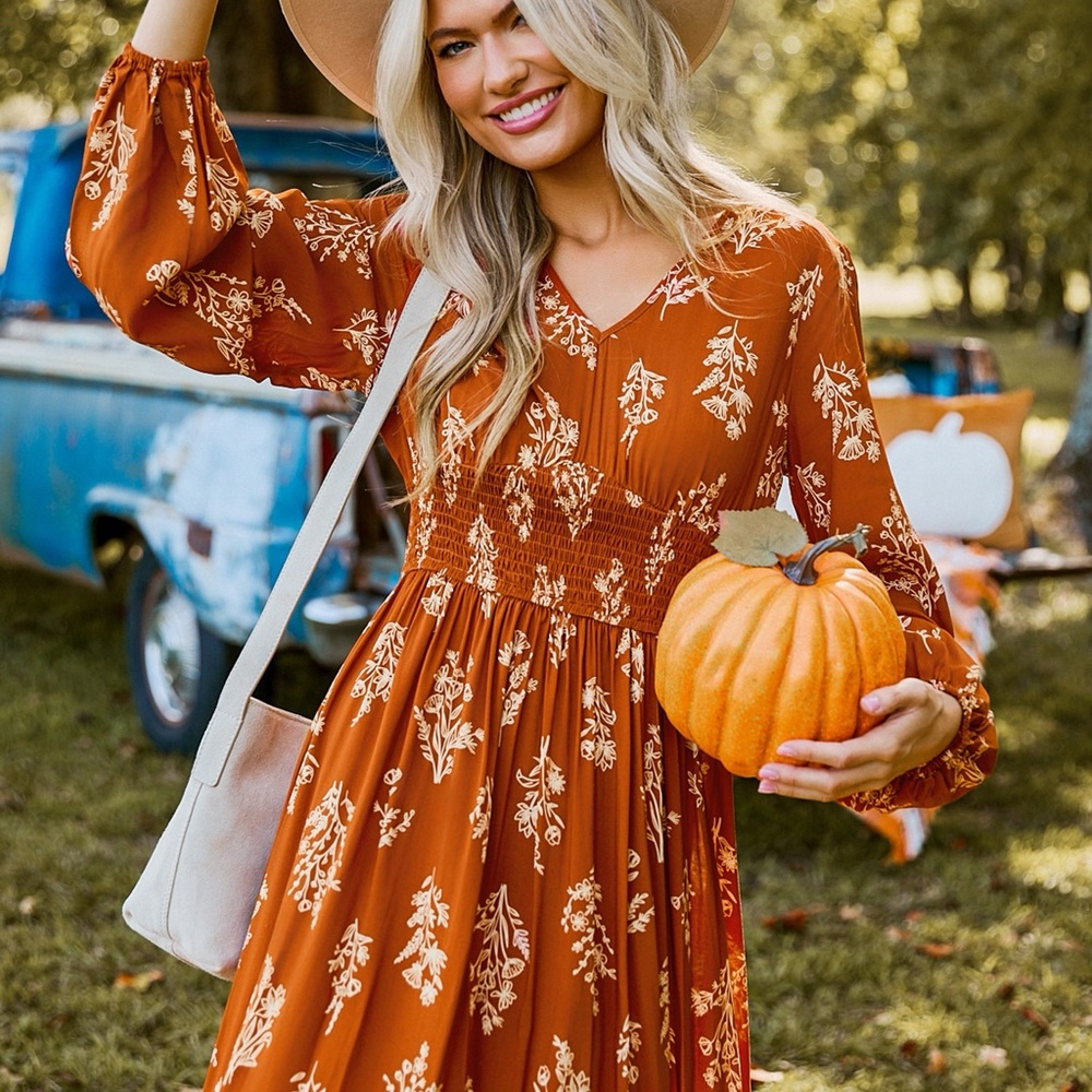 Floral Burnt Orange Floral Dress